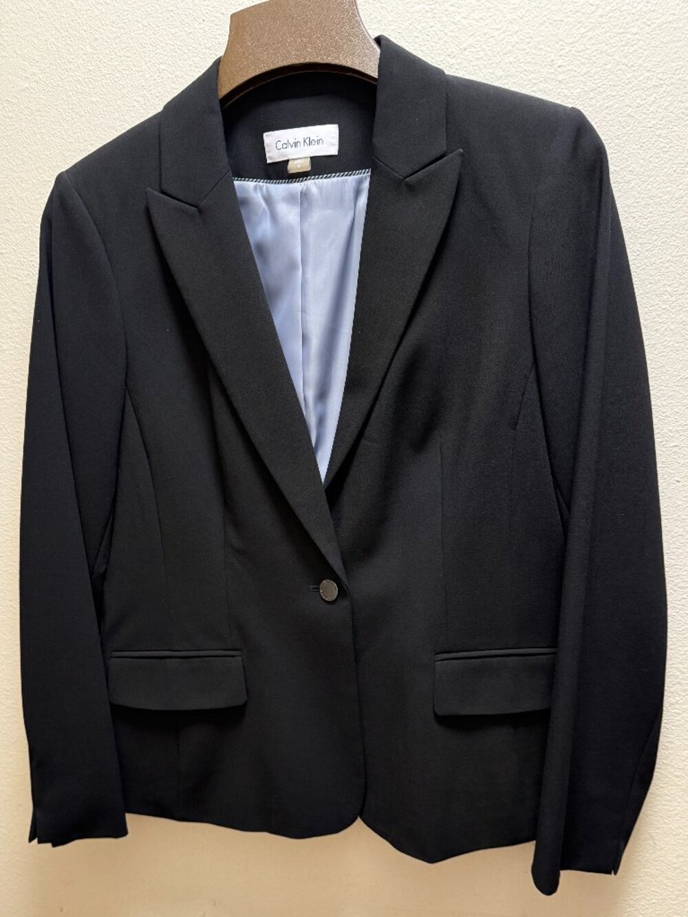Calvin Klein Womens 1 Button Suit Jacket Blazer Size 12 Black EUC No Rips Stains